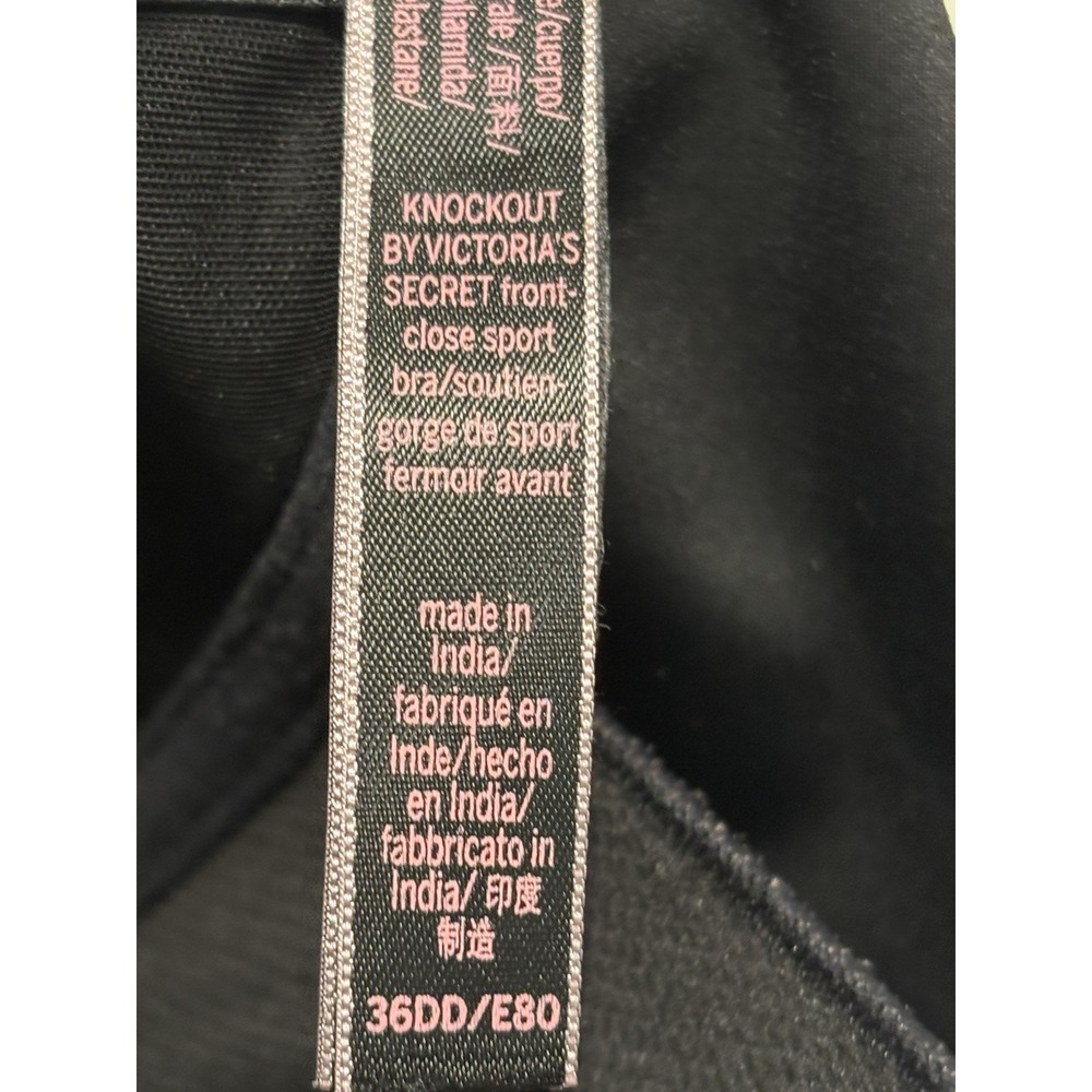 Victoria's Secret Sport Knockout 36DD Bra Black Front Zip High Impact - Picture 7 of 8
